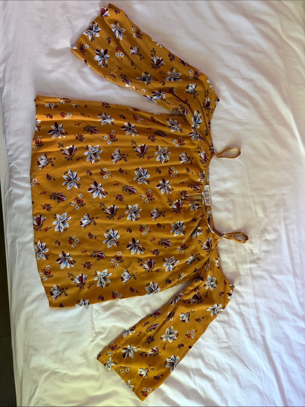 Pink Rose Mustard Floral Off-Shoulder Tunic with Ties